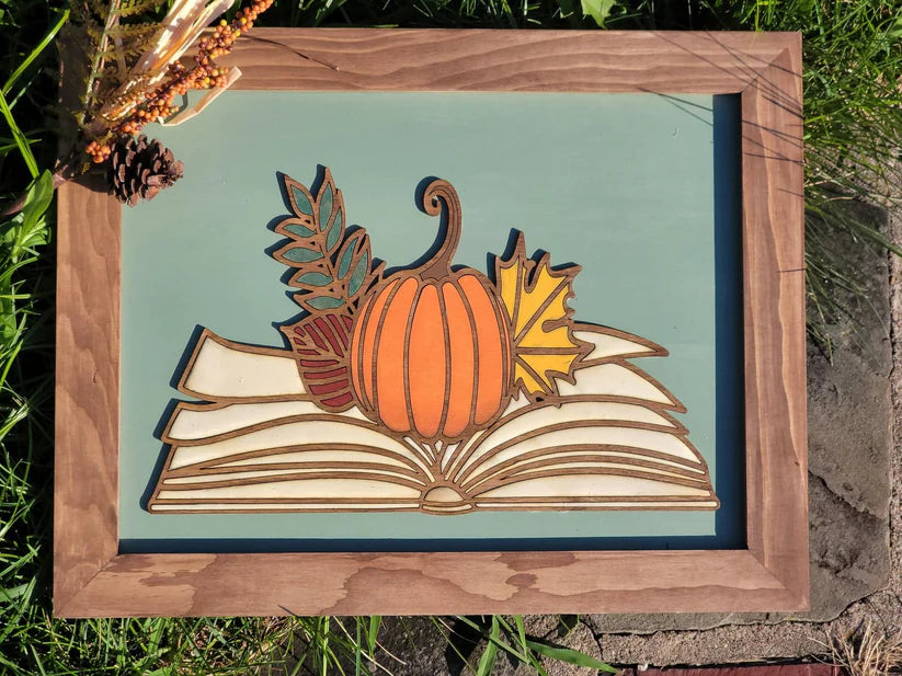 Book With Pumpkin 12"x16" Framed