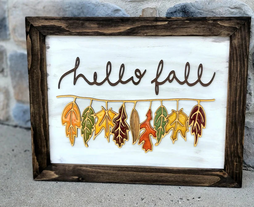 Hello Fall Leaves 12"x16" Framed