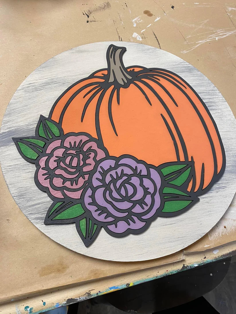 Pumpkin And Flower 12" Round