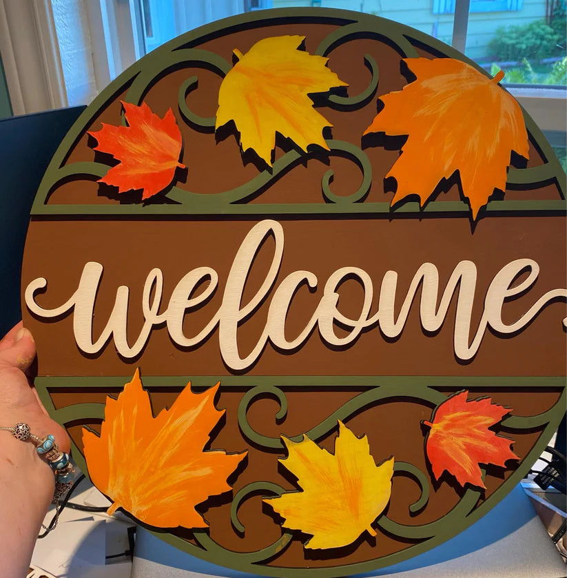 Welcome Fall Leaves 16" Round