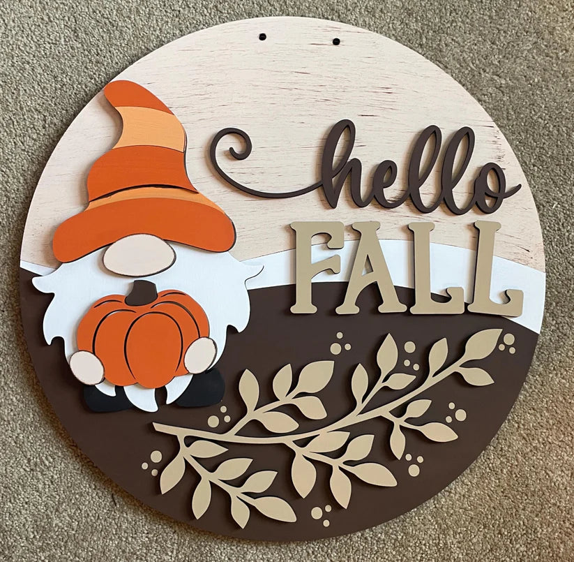 Hello Fall Gnome 16" Round